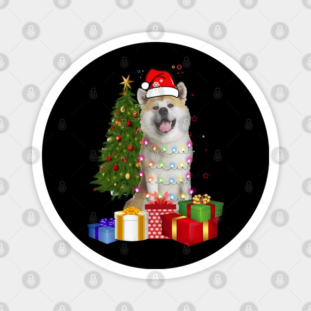 Akita Christmas Tree Santa Hat Funny Xmas Gift Dog T-Shirt Magnet by CoolTees